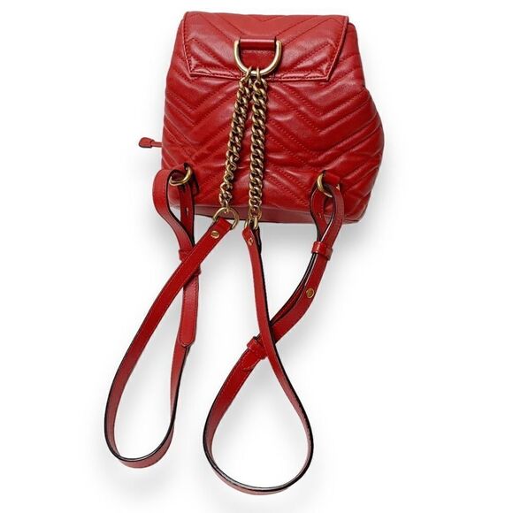 Gucci Marmont Metallasse Quilted Chevron Leather Drawstring Backpack Mini GG Red - Picture 5 of 16